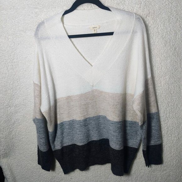 Debut Womens Long Sleeve V-Neck Color Block Soft Sweater Size Large - Picture 1 of 9